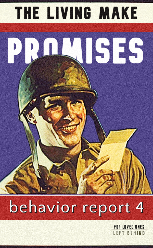 Behavior Report 4 Poster of a soldier holding a letter that guarantees a promise to a loved one at home