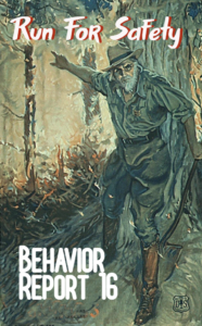 Behavior Report 16 poster of an old man pointing while standing in a forest