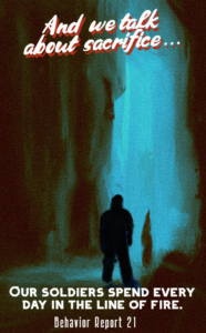 Behavior Report 21 poster of a dark cave with a blue highlight and a shadow of a man standing in the middle.